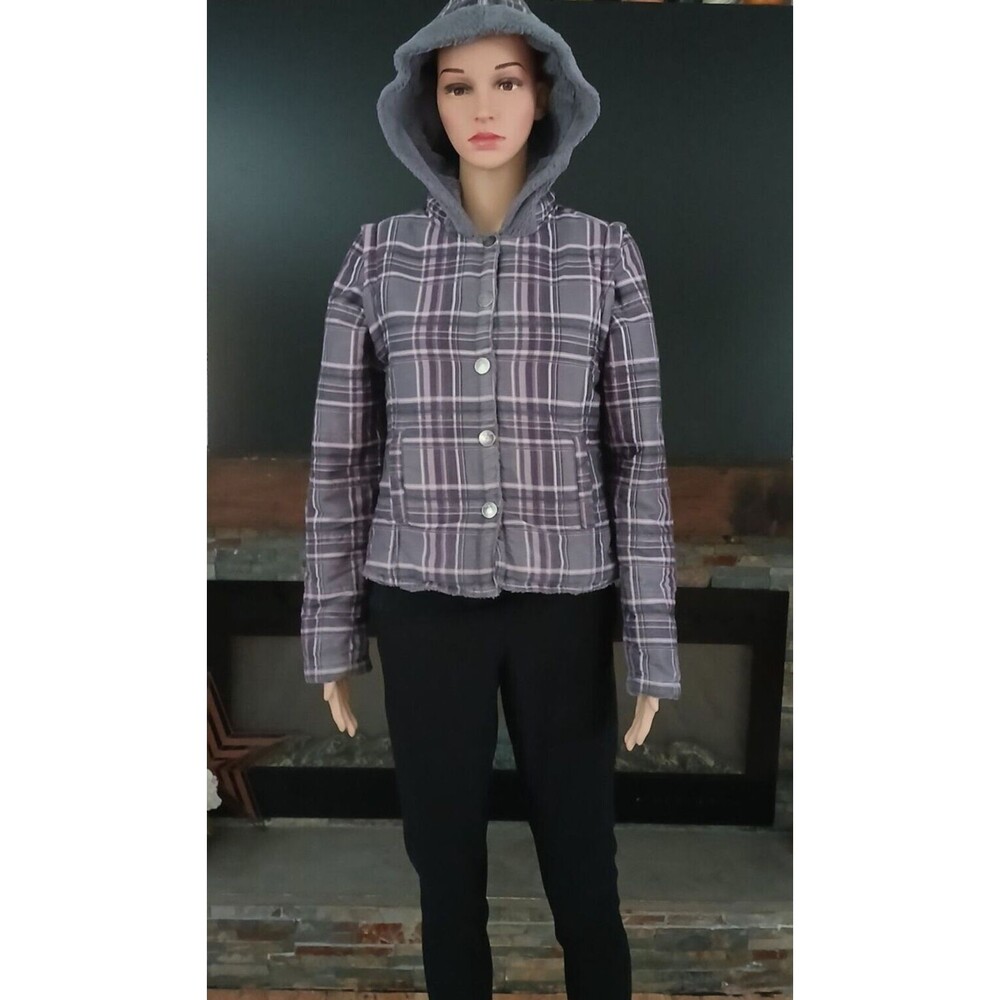 Oneill Women's Gray Plaid Ski Winter Coat Removable Sleeves Vest Size Medium
